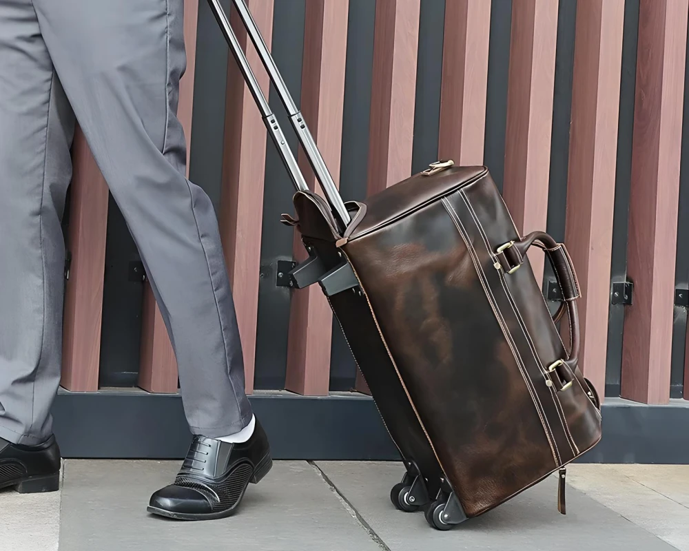 mens black leather carry on bag