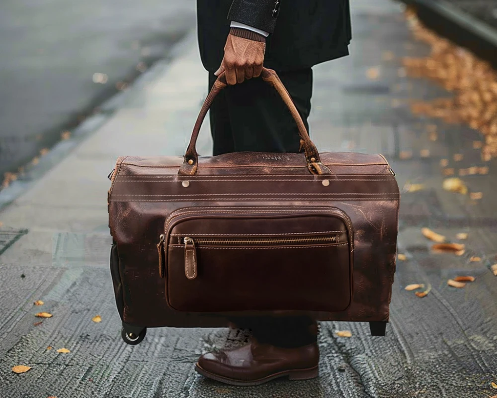 vintage leather carry on bag